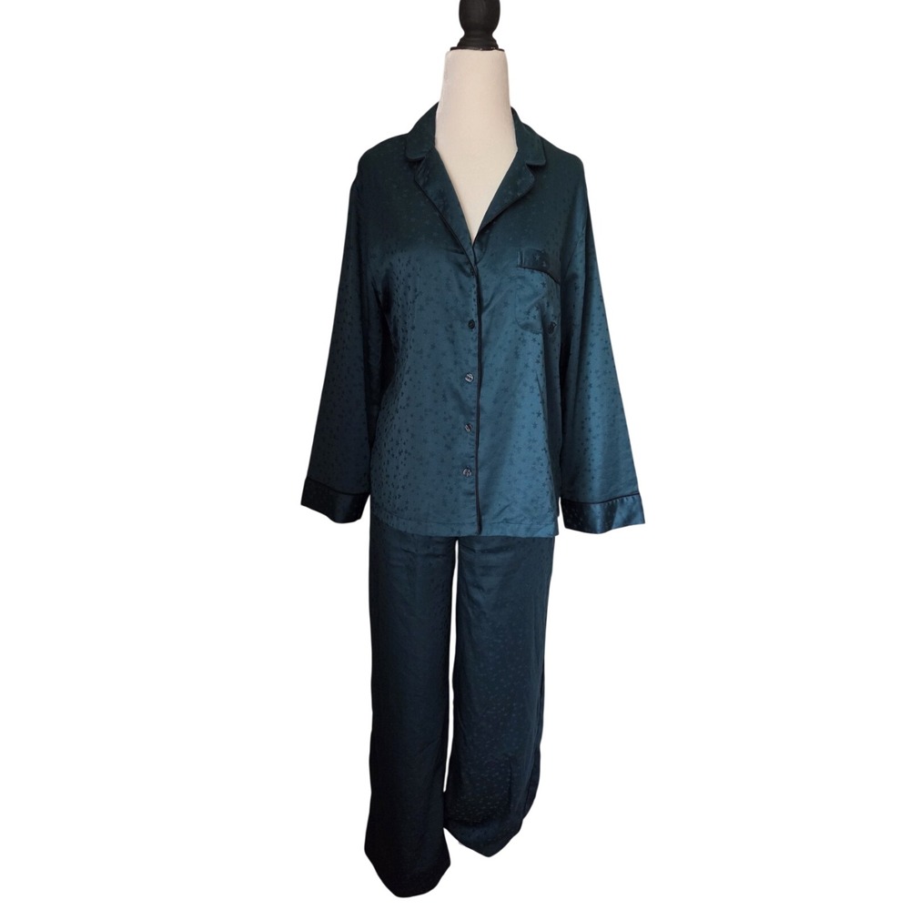 Victoria's Secret Emerald Green Star Jacquard Satin Pajama Set Small Short